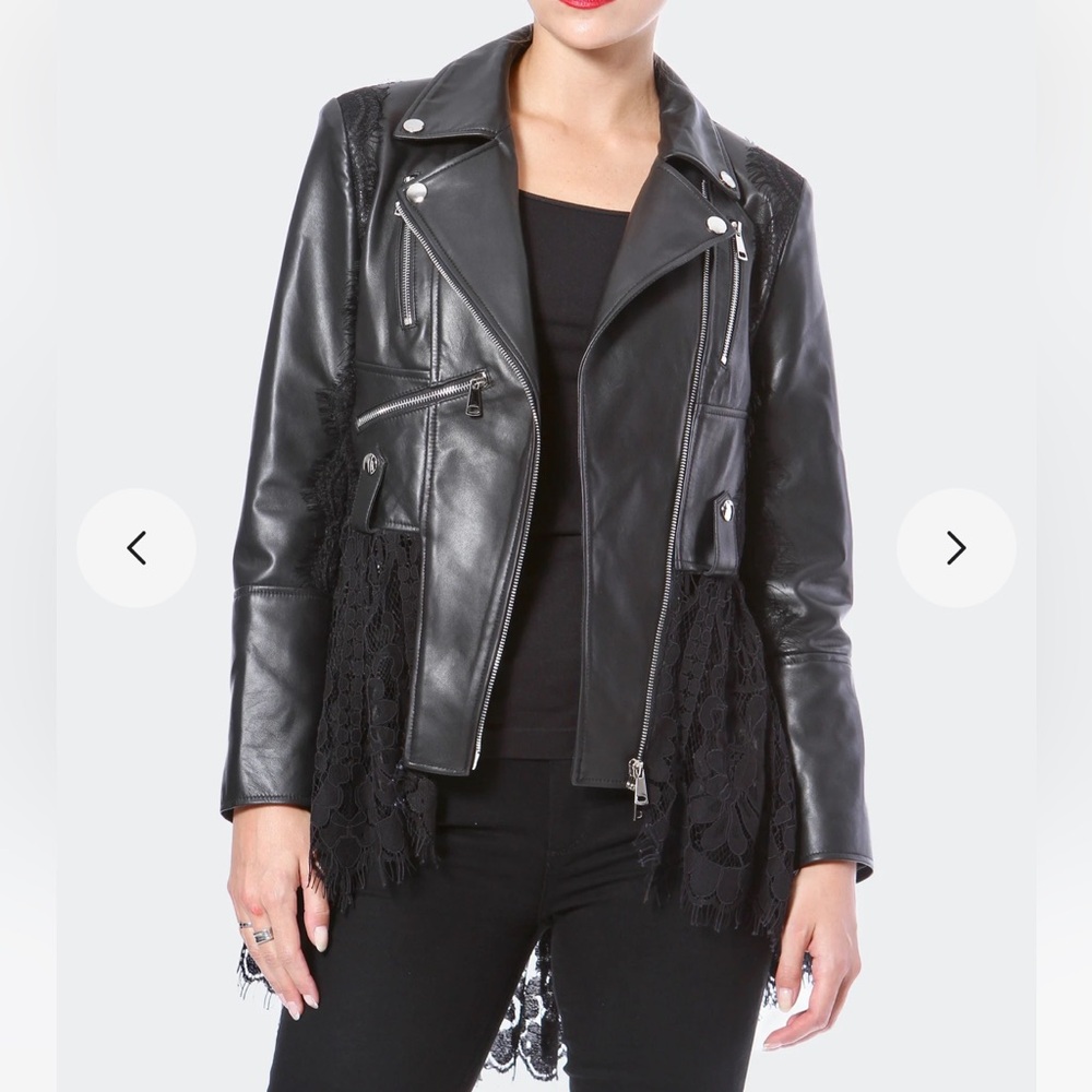 Madonna & Co Leather & Lace Peplum Moto Jacket sz XS